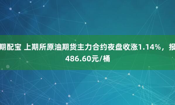 期配宝 上期所原油期货主力合约夜盘收涨1.14%，报486.60元/桶